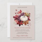 Herfst Herfst Bloemenpompoenen Thanksgiving Diner Kaart (Voorkant)