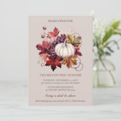 Herfst Herfst Bloemenpompoenen Thanksgiving Diner Kaart (Staand voorkant)