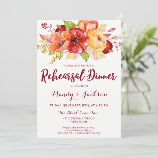 Herfst herfst bloemenrepetitie dineruitnodiging kaart (Staand voorkant)