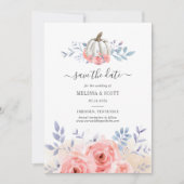 Herfst herfst Blush Roses Pumpkin Floral Save The Date (Voorkant)