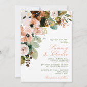 Herfst Herfst Blush Roze Bloemen en Foliage Weddin Kaart (Voorkant)