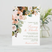 Herfst Herfst Blush Roze Bloemen en Foliage Weddin Kaart (Staand voorkant)