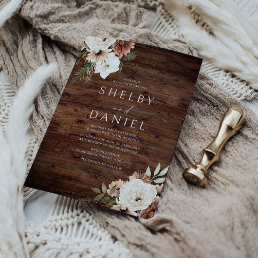 Herfst herfst Boheemse bloemen rustieke houten bru Kaart