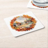 Herfst herfst Boho Waterverf pompoen huisje Kartonnen Onderzetters (Schuin)