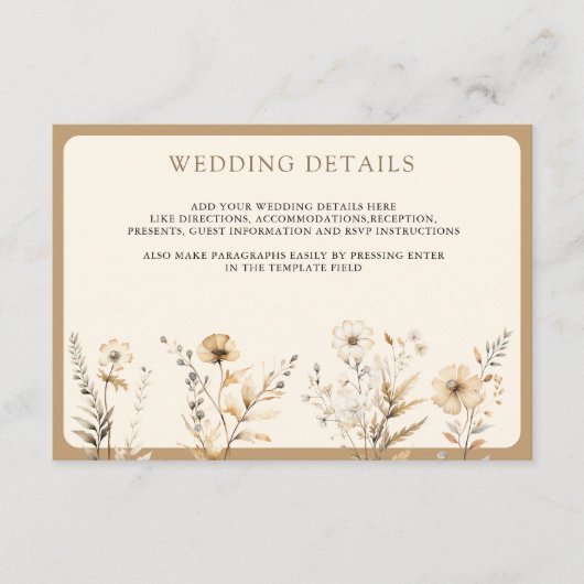 Herfst herfst Boho Wildflower bruiloft details Informatiekaartje (Voorkant)