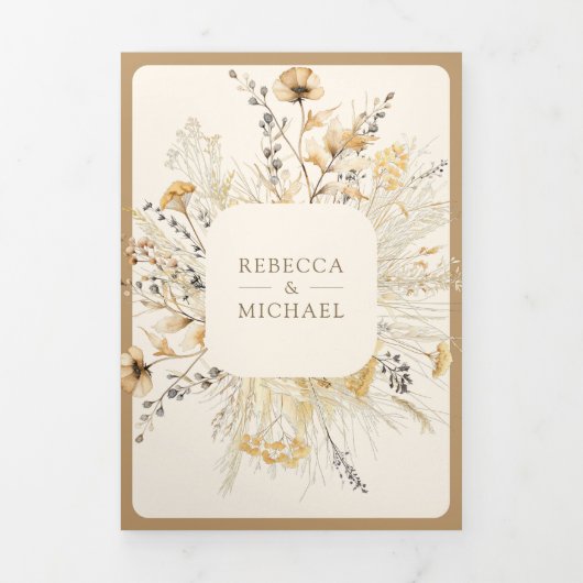 Herfst Herfst Boho Wildflower Foto QR Code Bruilof Drieluik Uitnodiging (Cover)