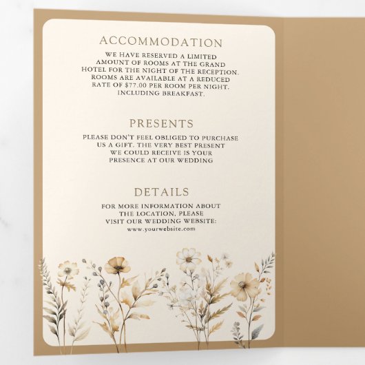 Herfst Herfst Boho Wildflower Foto QR Code Bruilof Drieluik Uitnodiging (Binnenzijde eerst)