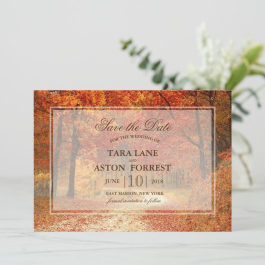 Herfst herfst boom rustieke save the date uitnodig (Staand voorkant)