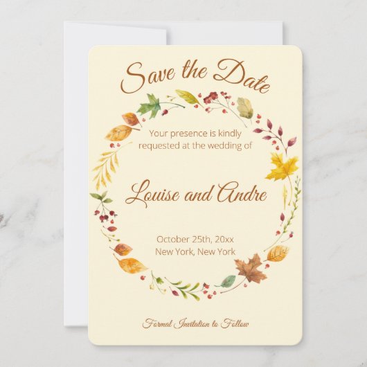 Herfst herfst bos rustieke bruiloft opslaan van de kaart (Voorkant)