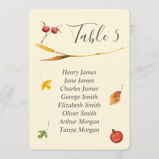 Herfst herfst bos rustieke bruiloft tafel nummer kaart (Voorkant)
