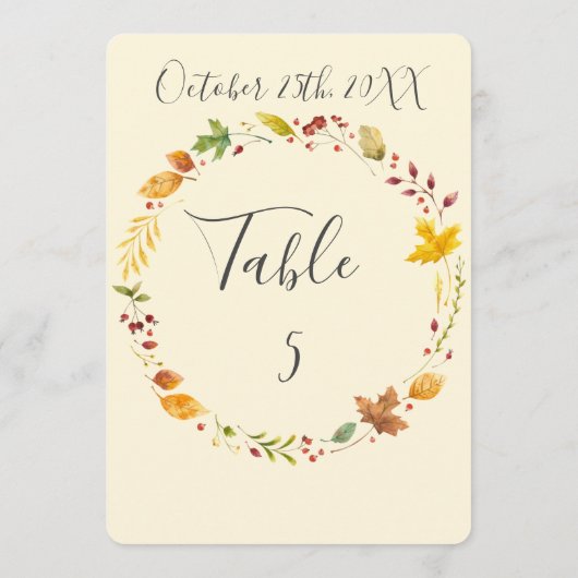 Herfst herfst bos rustieke bruiloft tafel nummer kaart (Achterkant)