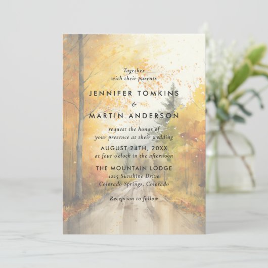 Herfst Herfst bos Waterverf bruiloft Kaart (Staand voorkant)