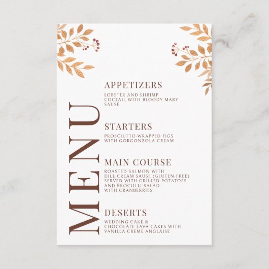 Herfst herfst bosbomen bladeren bruiloft menu Kaar (Voorkant)
