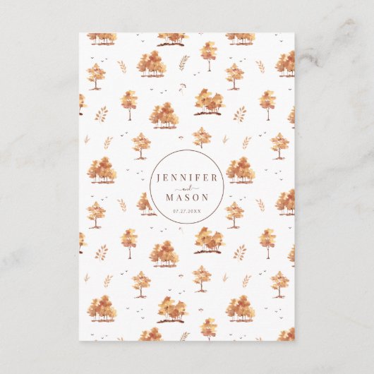 Herfst herfst bosbomen bladeren bruiloft menu Kaar (Achterkant)