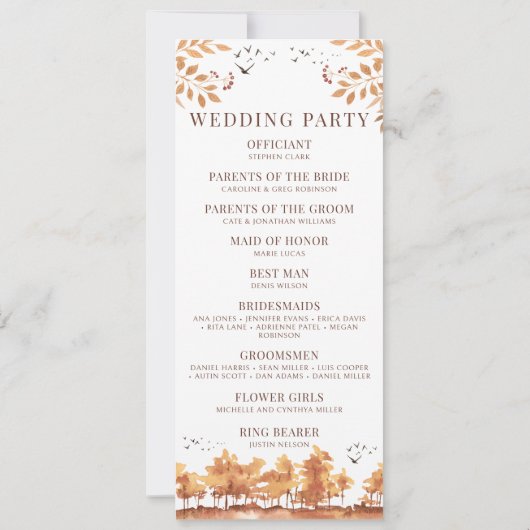 Herfst herfst bosboom bladeren bruiloft programma' (Achterkant)