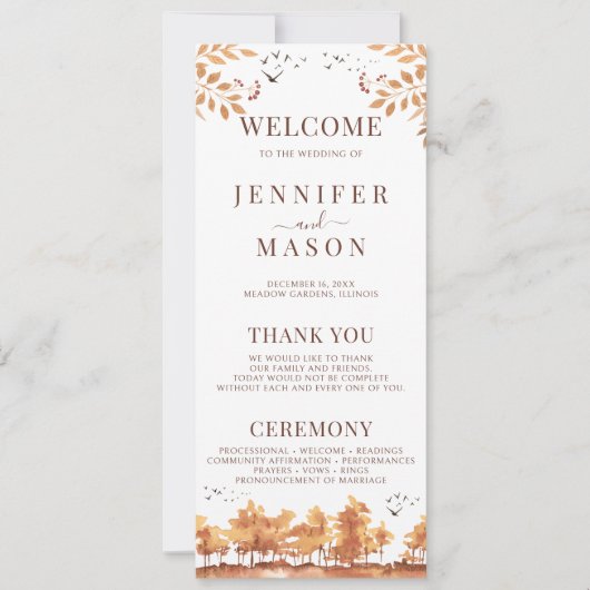 Herfst herfst bosboom bladeren bruiloft programma' (Voorkant)