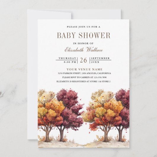 Herfst Herfst Bourgogne Bomen QR Code Baby shower Kaart (Voorkant)