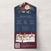 Herfst Herfst Bourgondië Bloemen QR Code Navy Wedd All In One Uitnodiging (Binnen)