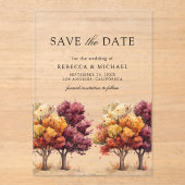 Herfst Herfst Bourgondië Bomen Trouwen Save the Da Acryl Uitnodigingen (Voorkant)