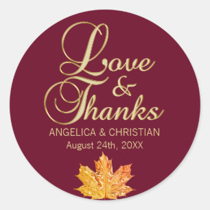 Herfst Herfst Bourgondië Goud LIEFDE & BEDANKT Bru Ronde Sticker