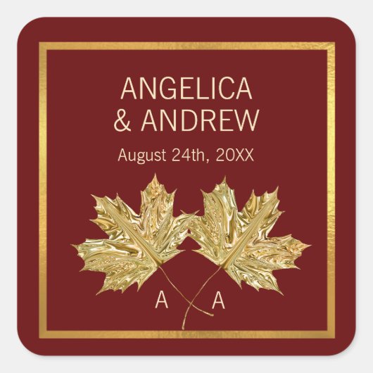 Herfst herfst Bourgondië gouden esdoornblad bruilo Vierkante Sticker (Voorkant)