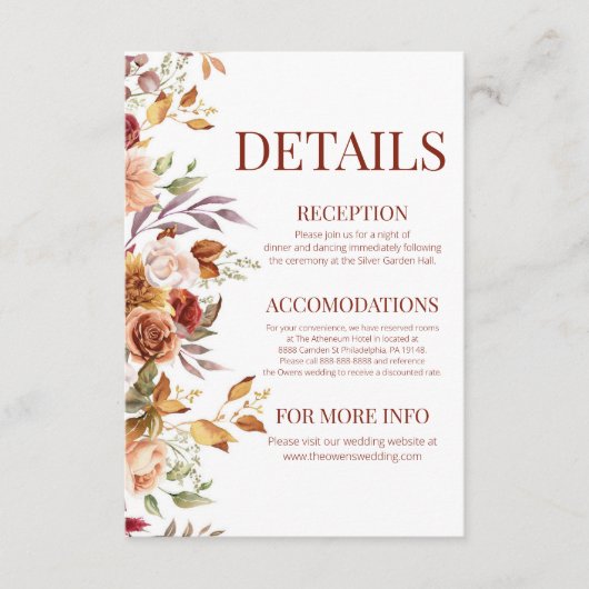 Herfst herfst Bourgondië Sinaasappel Bloemen Detai Informatiekaartje (Voorkant)