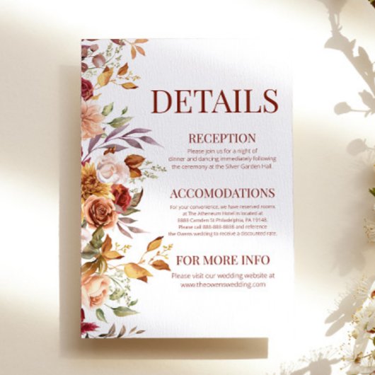 Herfst herfst Bourgondië Sinaasappel Bloemen Detai Informatiekaartje