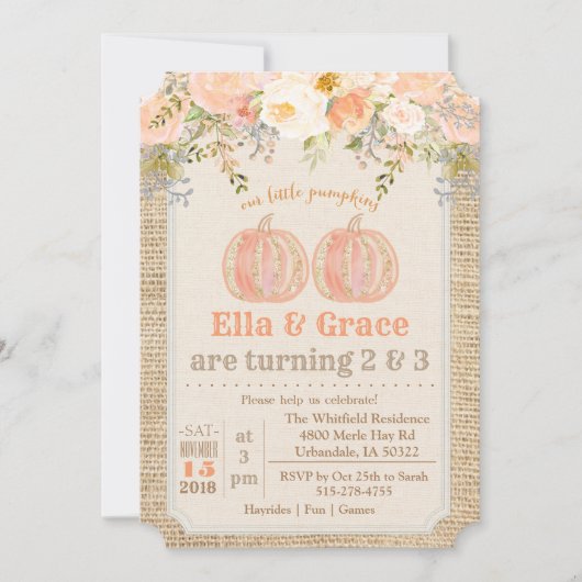 Herfst herfst broer en zus tweeling verjaardagsuit kaart (Voorkant)