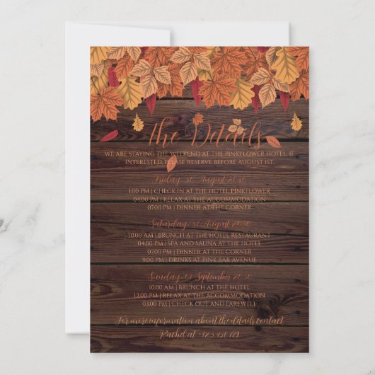 Herfst Herfst bruiloft Bachelorette weekend & deta Kaart (Achterkant)