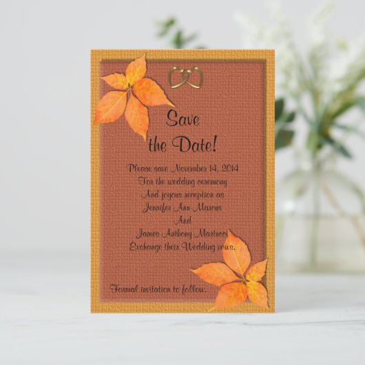 Herfst herfst bruiloft bewaart datumkaart save the date (Staand voorkant)