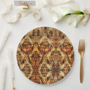  Herfst herfst bruiloft bruin damast Papieren Bordje
