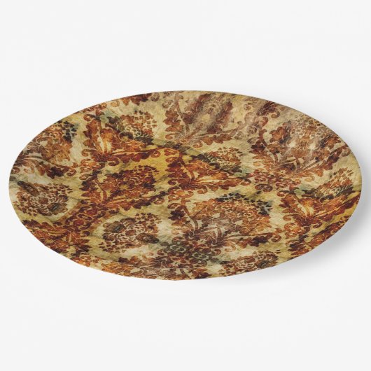  Herfst herfst bruiloft bruin damast Papieren Bordje (Gekanteld)