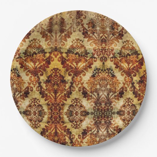 Herfst herfst bruiloft bruin damast Papieren Bordje (Voorkant)