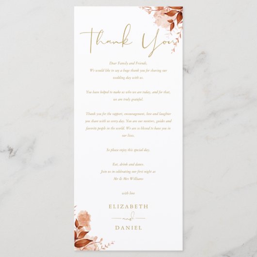Herfst herfst bruiloft goud dank u plaats kaart (Voorkant)