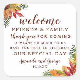 Herfst herfst bruiloft gunst gepersonaliseerd dank vierkante sticker