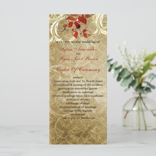 herfst herfst bruin bladeren bruiloft programma programmakaart (Staand voorkant)
