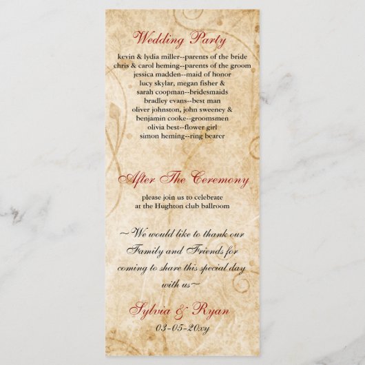 herfst herfst bruin bladeren bruiloft programma programmakaart (Achterkant)