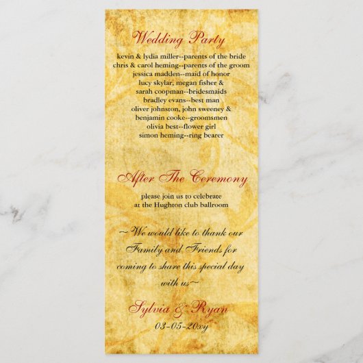 herfst herfst bruin bladeren bruiloft programma programmakaart (Achterkant)