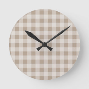 Herfst Herfst Bruin Taupe Plaid Patroon Ronde Klok