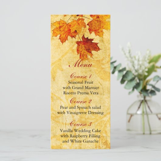 herfst herfst bruine bladeren trouwmenu menu (Staand voorkant)