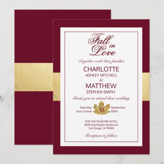Herfst herfst Burgundy Gold HERFST op het huwelijk Kaart (Voorkant / Achterkant)