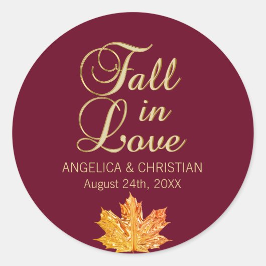 Herfst herfst Burgundy Gold HERFST op het huwelijk Ronde Sticker (Voorkant)