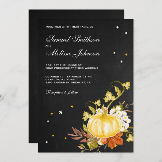 herfst herfst Chalkboard Pumpkin Wedding Kaart (Voorkant / Achterkant)