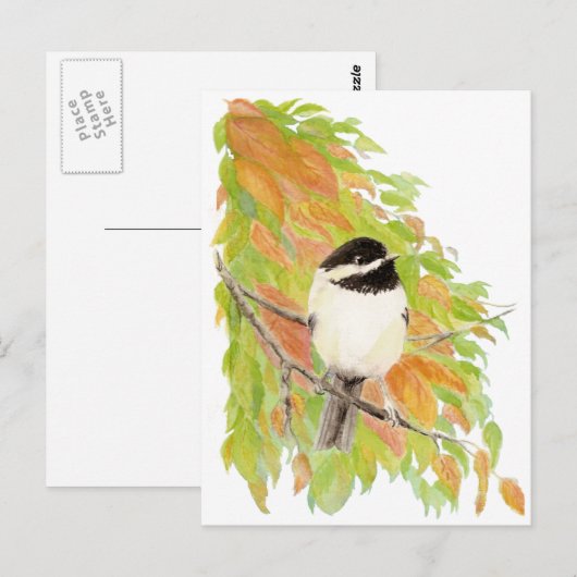 Herfst, Herfst, Chickadee, Vogel Natuur Briefkaart (Voorkant / Achterkant)
