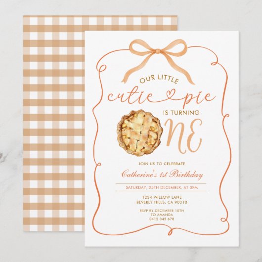 Herfst Herfst Cutie Pie Herfst Gingham 1e Verjaard Kaart (Voorkant / Achterkant)