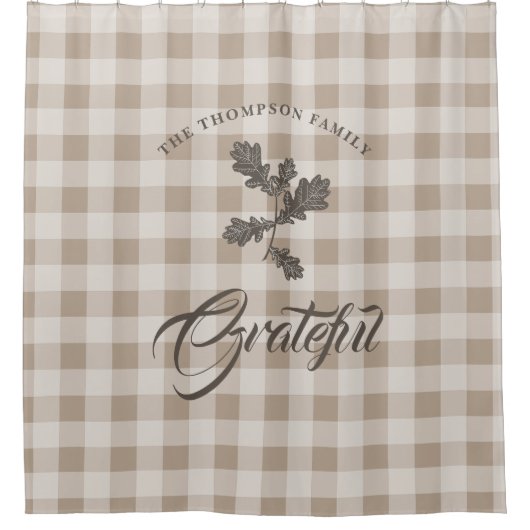 Herfst Herfst Dankbaarheid gebladerte Taupe Plaid Douchegordijn (Voorkant)