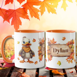 Herfst Herfst Dier Schattig Eend Gepersonaliseerd Mok