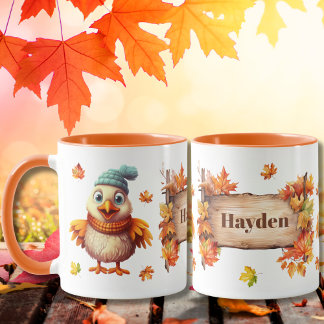 Herfst Herfst Dier Schattig Kuiken Gepersonaliseer Mok
