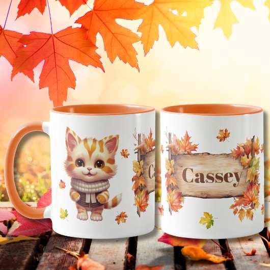 Herfst Herfst Dier Schattige Kat Gepersonaliseerd Mok
