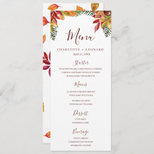 Herfst Herfst Diner Menu sjabloon (Voorkant / Achterkant)